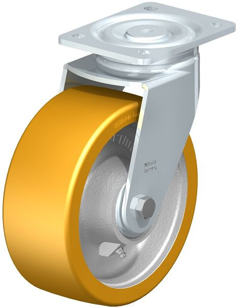 Blickle LH-GTH 202K Stahlblech-Lenkrolle, Schwerlast-Ausführung, mit Anschraubplatte, Blickle Extrathane®, Hellbraun, 562934