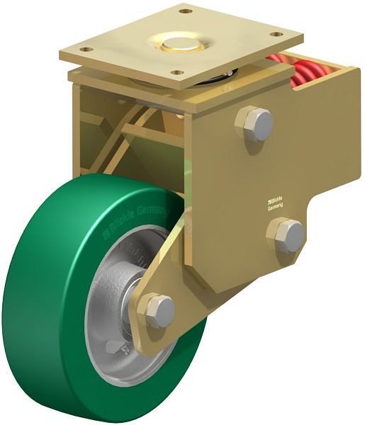 Blickle LSFN-GST 252K Stahlgeschweißte Schwerlast-Lenkrolle mit Stahlfeder, Blickle Softhane®, Grün, 755368