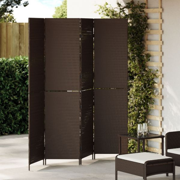 vidaXL Raumteiler 4 Paneele Faltbar Braun 195x180 cm Poly Rattan, 42003673