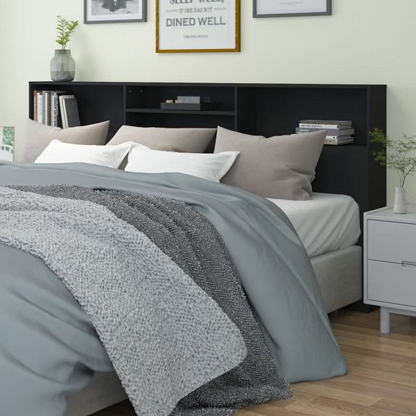 vidaXL Kopfteil mit Ablagen Schwarz 220x19x103,5 cm, 811899