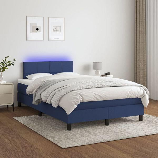vidaXL Boxspringbett mit Matratze & LED Blau 120x200 cm Stoff, 3133147