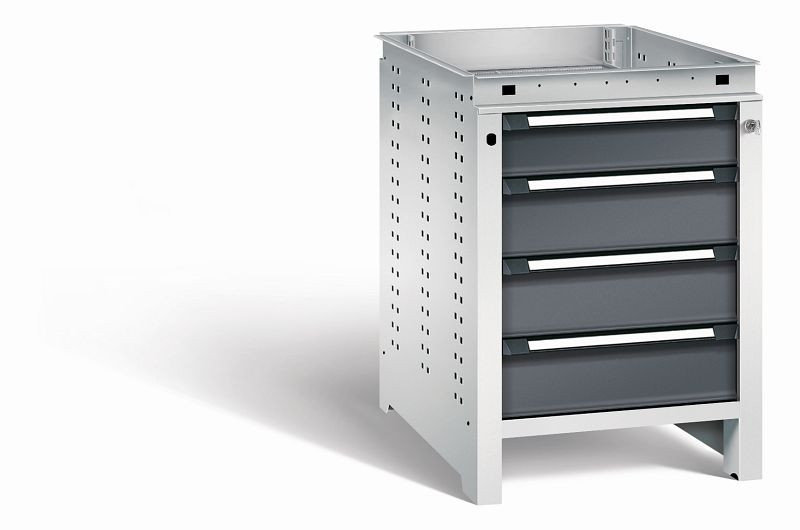 Otto Kind Werkbank Serie function Typ 107, ohne Platte, 4 Schubladen, mit Zentralverschluss, Gehäuse RAL 7035, Front RAL 7016, 072324349
