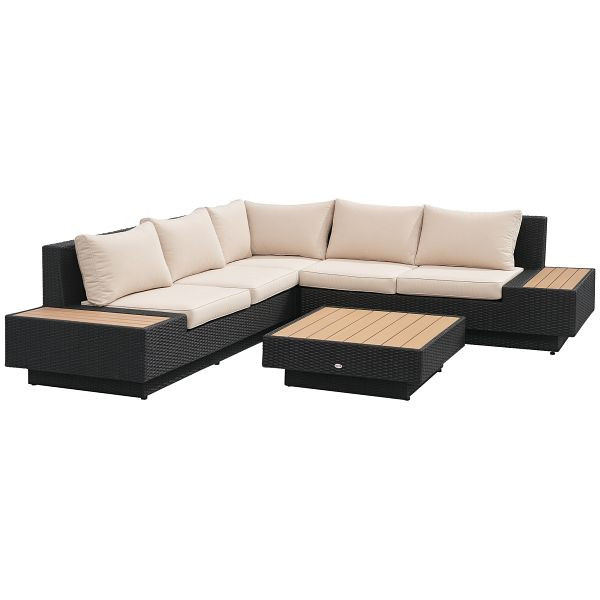 Outsunny 4-tlg. Luxus Polyrattan Gartengarnitur Garten-Set Sitzgruppe Loungeset Loungemöbel inkl. Ablagen und Beistelltisch Sitzkissen, 860-075V01BK