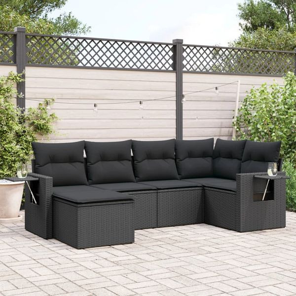 vidaXL 6-teilig Garten-Sofagarnitur mit Kissen Schwarz Poly Rattan, 3220454