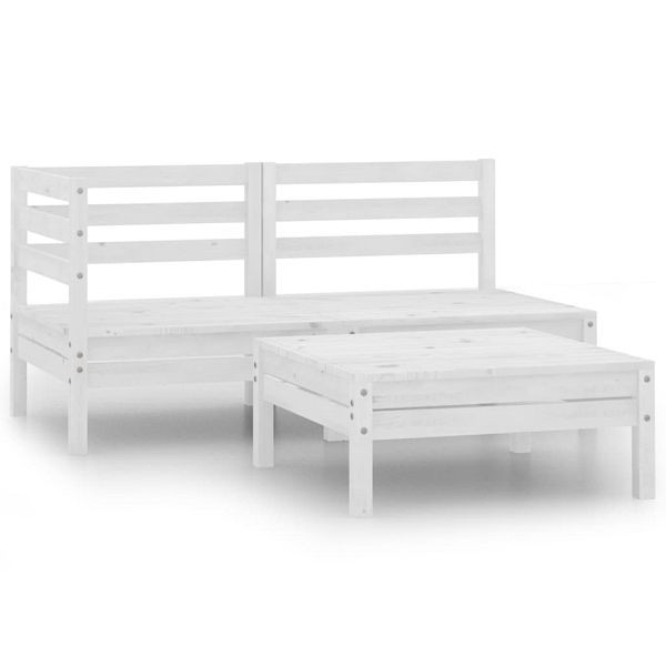 vidaXL 3-teilig Garten-Lounge-Set Massivholz Kiefer Weiß, 806598