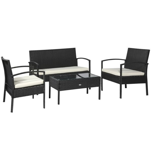 Outsunny Polyrattan Sitzgruppe Garnitur Lounge Sofa Gartenset 7 teilig mit Kissen, Schwarz, 863-024