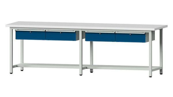 ANKE Werkbänke Arbeitstisch, Modell 195, 2800 x 800 x 890 mm, RAL 7035/5010, KSP 40 mm, 401.485