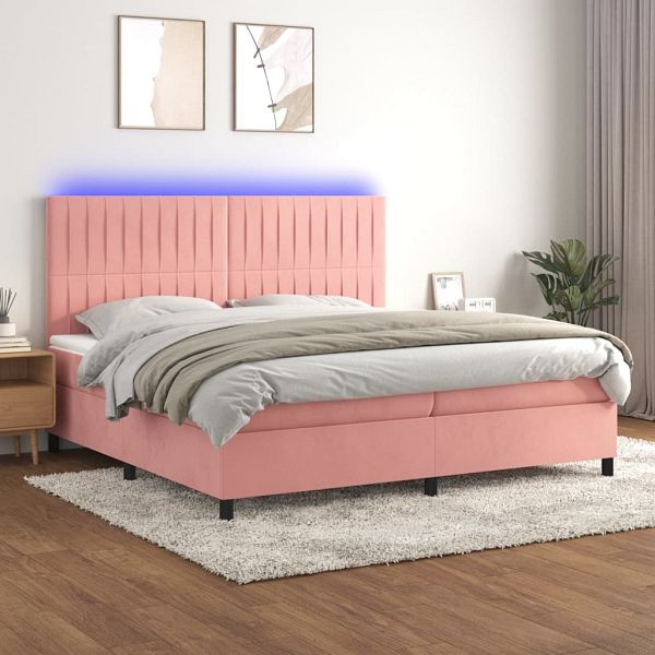 vidaXL Boxspringbett mit Matratze & LED Rosa 200x200 cm Samt, 3136268