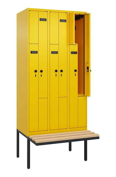 C+P Z-Spind Evolo PLUS, Bank, 6 Fächer, 2120x900x815mm, 1023/1023, Drehriegel, Sitzfläche Holz, 0490437-306 S10022