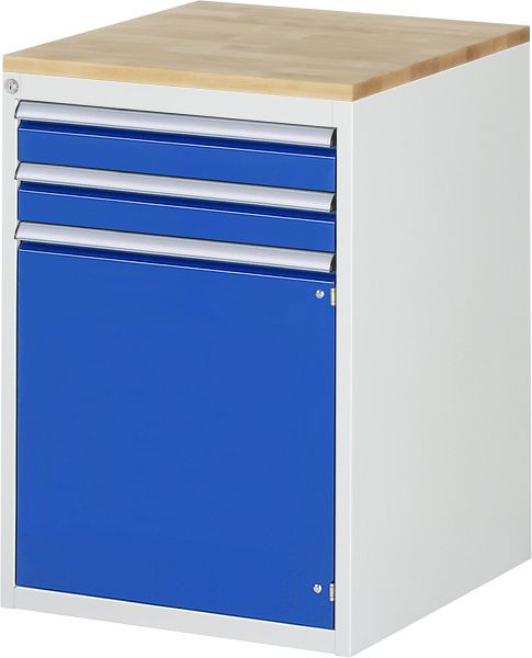 RAU Schubladenschrank Serie 7000, B580 x T650 x H825 mm, Buche-Massiv-Arbeitsplatte, Schubladen: 2xH90 mm, Flügeltür H540 mm, 13-L5.7AR-B.11