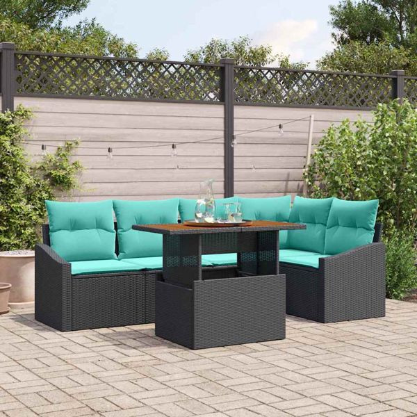 vidaXL Garten Essgruppe mit Kissen 6-teilig Schwarz und Teal, 3349843