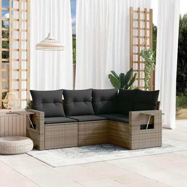 vidaXL 4-teilig Garten-Sofagarnitur mit Kissen Grau Poly Rattan, 3252447