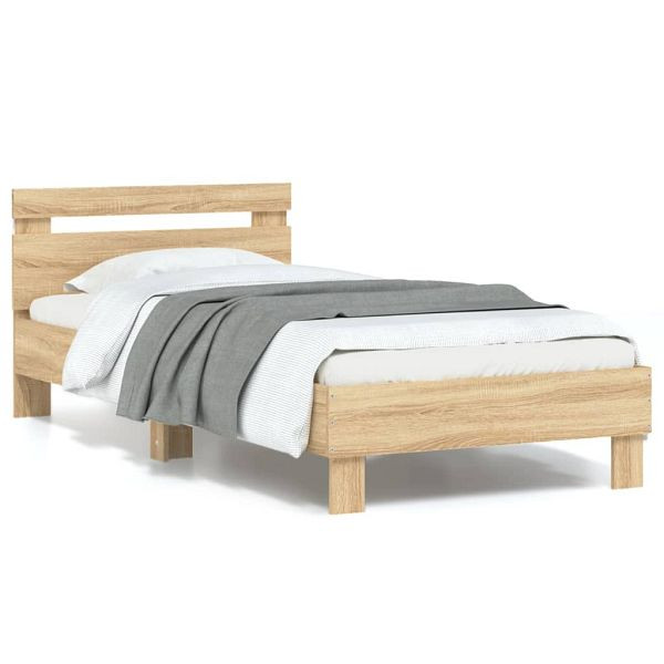 vidaXL Bettgestell mit Kopfteil und LED-Leuchten Sonoma-Eiche 90x200cm, 838717