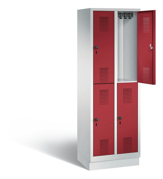 C+P Spind doppelstöckig Evolo, H1800xB610xT500mm, Farbe: Lichtgrau / Rubinrot, 48320-20 S10169