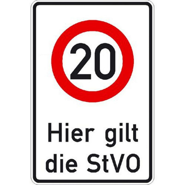 Stein HGS Verkehrsschild, Hier gilt die StVO zulässige Höchstgeschwindigkeit 20 km/h, 53.5828