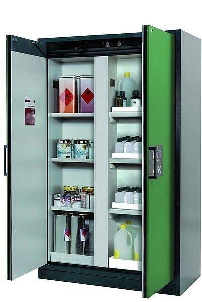 asecos Sicherheitsschrank Q-CLASSIC-90, Q90.195.120.MV in resedagrün RAL 6011 mit 3x Fachboden (Stahlblech), 34214-048-33543