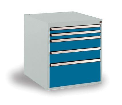 Manuflex Schubfachschrank BASETEC Stationär, Nutzhöhe 500 mm mit 5 Schubfächern, in brillantblau RAL 5007, SP1122.5007