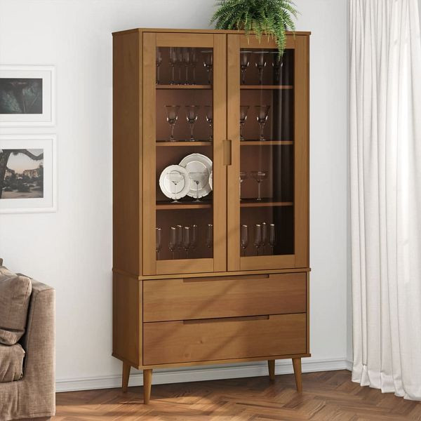 vidaXL Vitrinenschrank MOLDE Braun 90x35x175 cm Massivholz Kiefer, 4013413