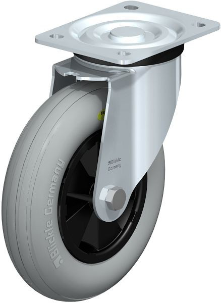 Blickle L-VWPP 200G-SG Stahlblech-Lenkrolle, mittelschwere Ausführung, mit Anschraubplatte, Weichgummi, Grau, 618330