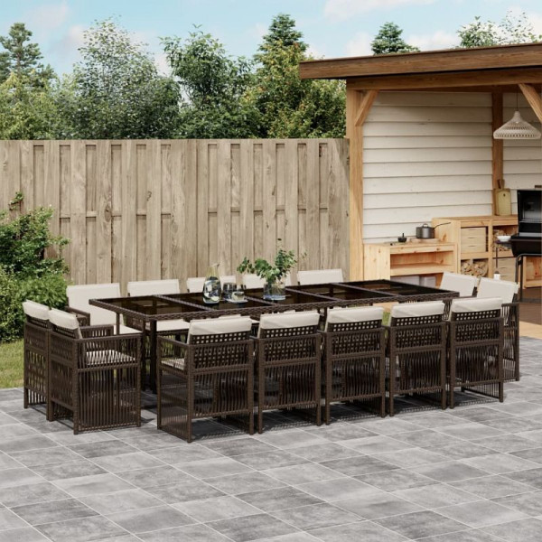 vidaXL 15-teilig Garten-Essgruppe mit Kissen Braun Poly Rattan, 3211053