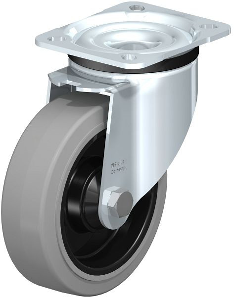 Blickle LK-POEV 125K-1-SG Stahlblech-Lenkrolle, schwere Ausführung, mit Anschraubplatte, Elastik-Vollgummi, Grau, 257170