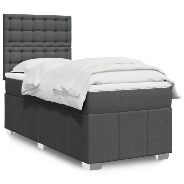 vidaXL Boxspringbett mit Matratze Dunkelgrau 100x200 cm Stoff, 3293894