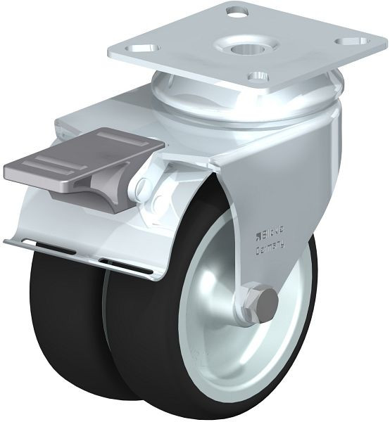 Blickle LDA-PATH 75G-FI Apparate-Doppel-Lenkrolle mit Anschraubplatte & Feststeller, Thermoplastisches Polyurethan, Grau, 757035