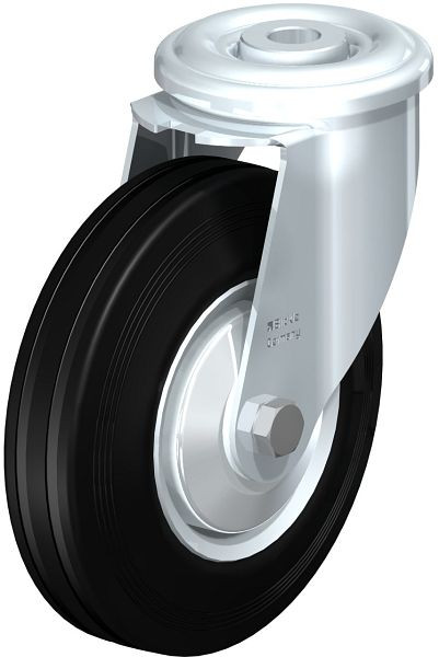 Blickle LER-VE 125R-FA Stahlblech-Lenkrolle mit Rückenloch, Vollgummi, Schwarz, 653188