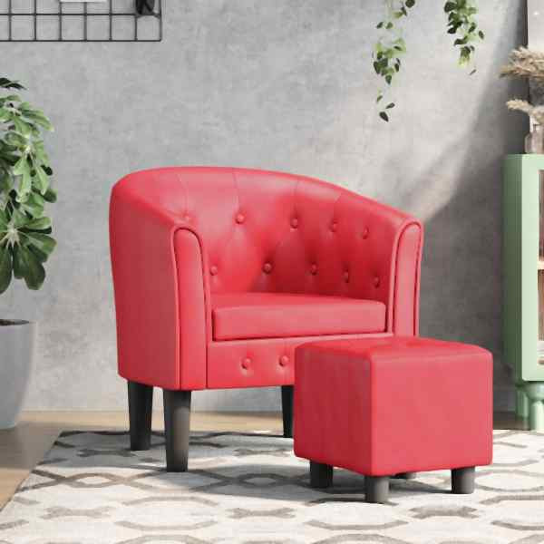 vidaXL Clubsessel mit Fußhocker Rot Kunstleder, 356468, 8720845436407