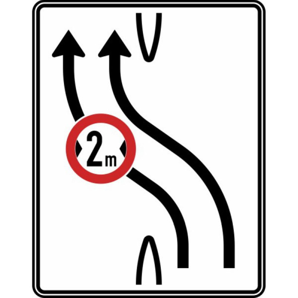 Stein HGS Überleitungstafel ohne Gegenverkehr, zweistreifig nach links, Nr. 505-11, RA1/Alform, ohne Entfernungsangabe, 1600x1250mm, 505-11-112