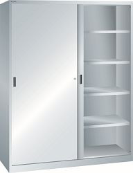 LISTA Schiebetürschrank (BxTxH) 1500x500x1950mm KEY Lock, Lichtgrau, 8 Verstellböden, Vollblechtür, 58.781.020