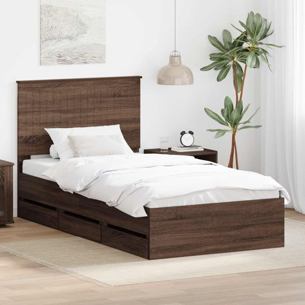 vidaXL Bettrahmen Braun Eichen-Optik 100 x 200 cm Ingenieurs Holz, 3411151