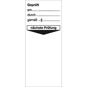 Moedel Grundplakette Geprüft am durch gemäß§ nächste Prüfung, Dokumentenfolie, 40x95mm, 10Stück/Bogen, 54391