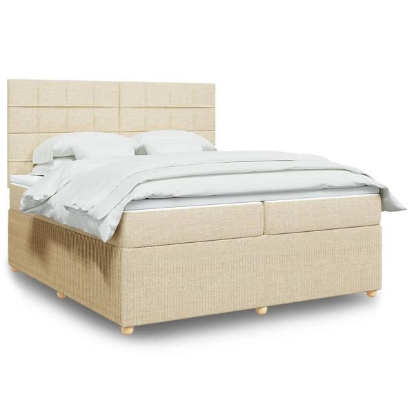 vidaXL Boxspringbett mit Matratze Creme 200x200 cm Stoff, 3292168
