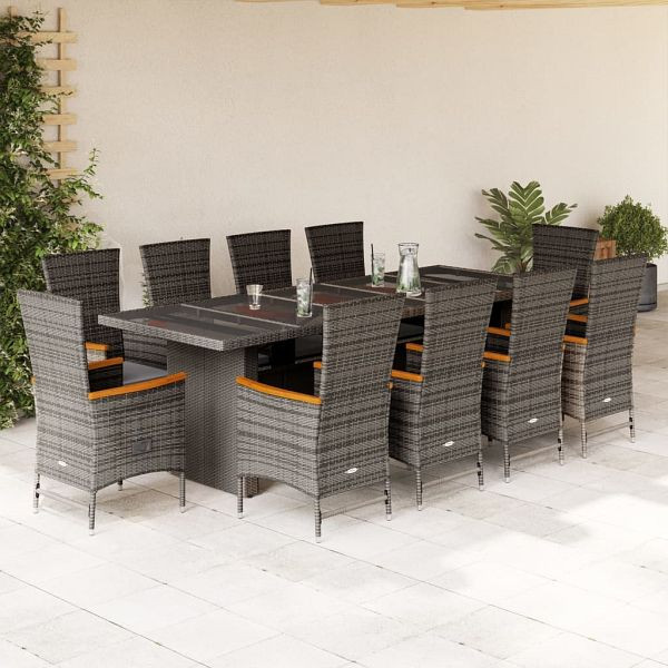 vidaXL 11-tlg. Garten-Essgruppe mit Kissen Grau Poly Rattan, 3277556