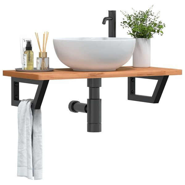 vidaXL Waschbeckenregal Wandmontage Stahl und Massivholz Buche, 3302367