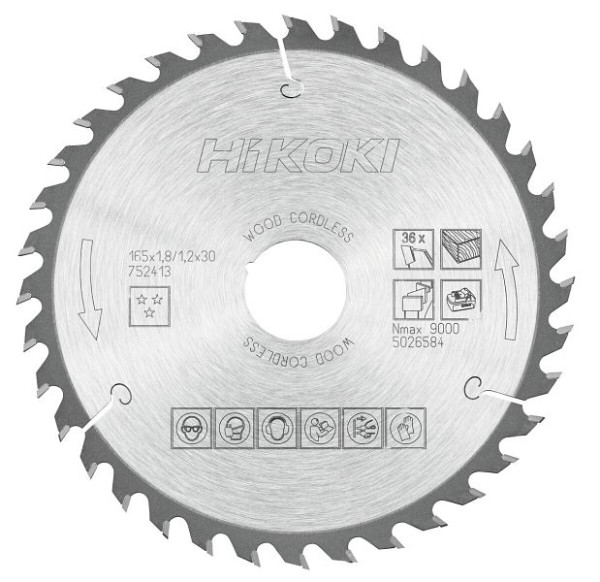 HiKOKI TCT Kreissägeblatt Holz 165x30/20 Z36 Flach- / Wechselzahn, 752413