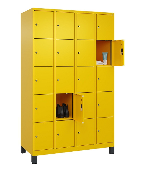 C+P Schließfachschrank Evolo PLUS, mit Füßen, 20 Fächer, 1950x1200x500mm, 1023/1023 Verkehrsgelb, 049010-405 S10022