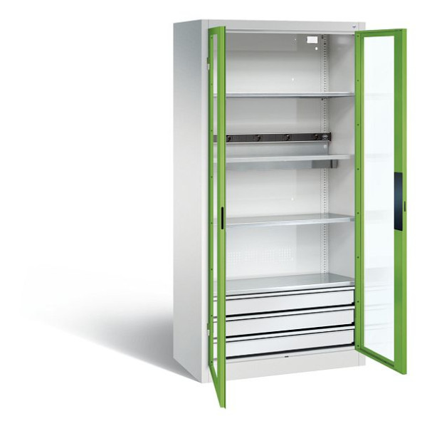 C+P Akkuladeschrank Serie 89, H1950xB930xT500mm, Farbe: Lichtgrau / Viridingrün, Muldengriff, 8921-055E1 S10015