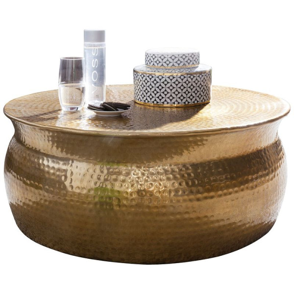Wohnling Couchtisch KARAM 75x31x75 cm Aluminium Gold orientalisch rund, WL5.453