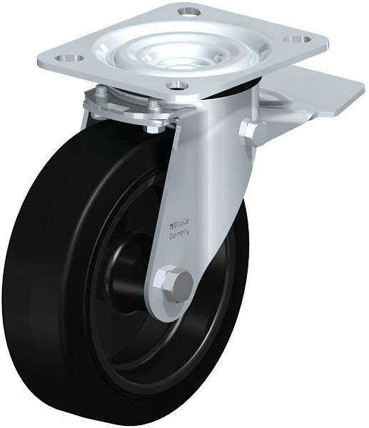 Blickle L-POEV 125G-ST Stahlblech-Lenkrolle, mittelschwere Ausführung, mit Anschraubplatte & Feststeller, Elastik-Vollgummi, Schwarz, 850539