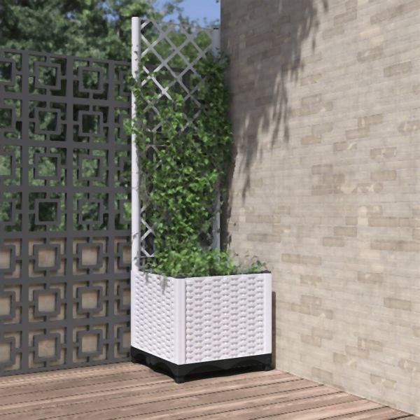 vidaXL Pflanzkübel mit Rankgitter Weiß 40x40x136 cm PP, 153280