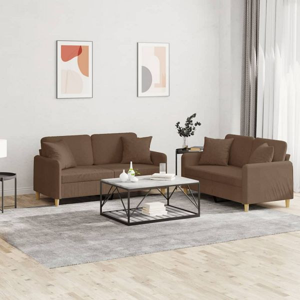 vidaXL 2-tlg. Sofagarnitur mit Kissen Braun Stoff, 3202105