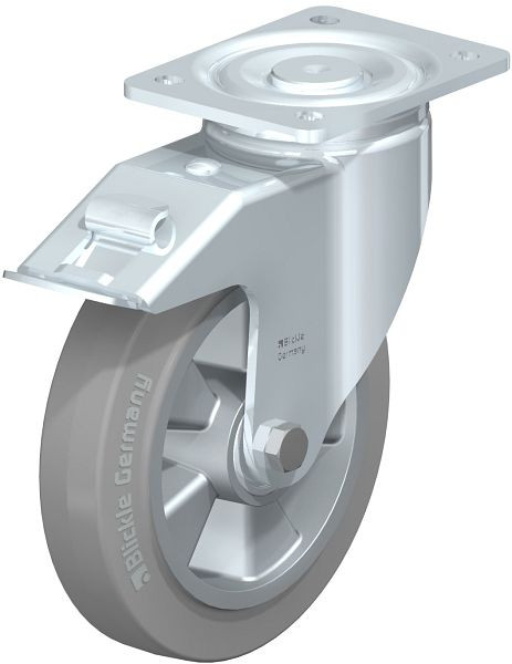 Blickle LH-ALEV 200K-FI-SG Stahlblech-Lenkrolle, Schwerlast-Ausführung, mit Anschraubplatte & Feststeller, Elastik-Vollgummi, Grau, 582775