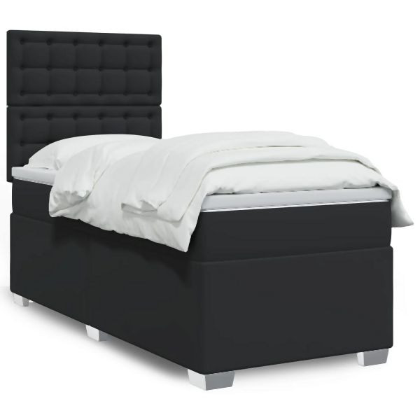 vidaXL Boxspringbett mit Matratze Schwarz 100x200 cm Kunstleder, 3290708