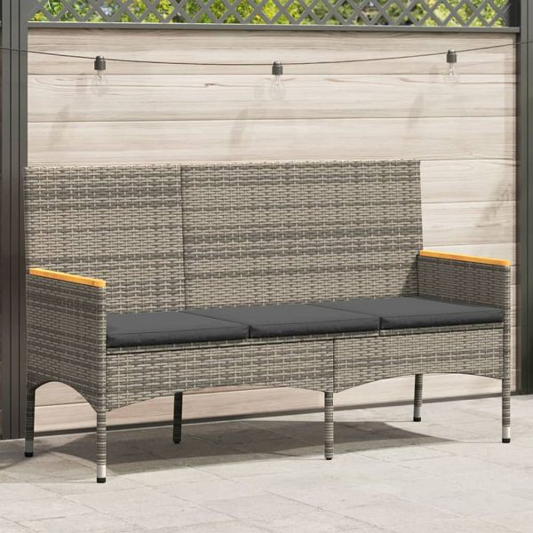 vidaXL Gartenbank 3-Sitzer mit Kissen Grau Poly Rattan, 365442