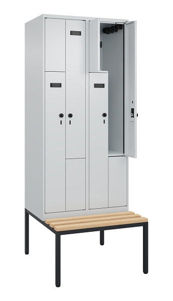 C+P Z-Spind Evolo PLUS, Bank, 4 Fächer, 2120x800x815mm, 7035/7035, Drehriegel, Sitzfläche Buche-Hartholz, Sitzbank, 0490537-224 S10008
