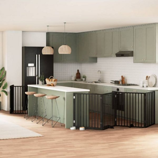 vidaXL 12-tlg. Hundetor mit Tür Faltbar Schwarz 960 cm Pappelholz, 3155576