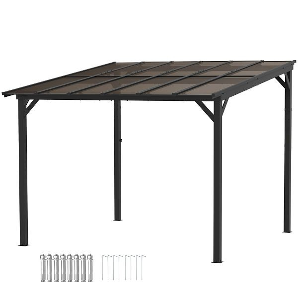 Outsunny 3 x 3 m Metallpergola, Gartenpergola mit wasserfestem Dach, freistehend, windfest, UV-beständig, Dunkelgrau, 84C-628V00DR