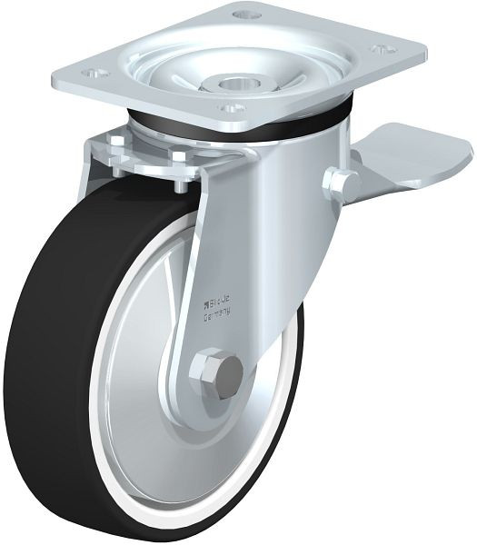 Blickle LK-POTH 160K-ST-FA Stahlblech-Lenkrolle, schwere Ausführung, mit Anschraubplatte & Feststeller, Thermoplastisches Polyurethan, Grau, 750438